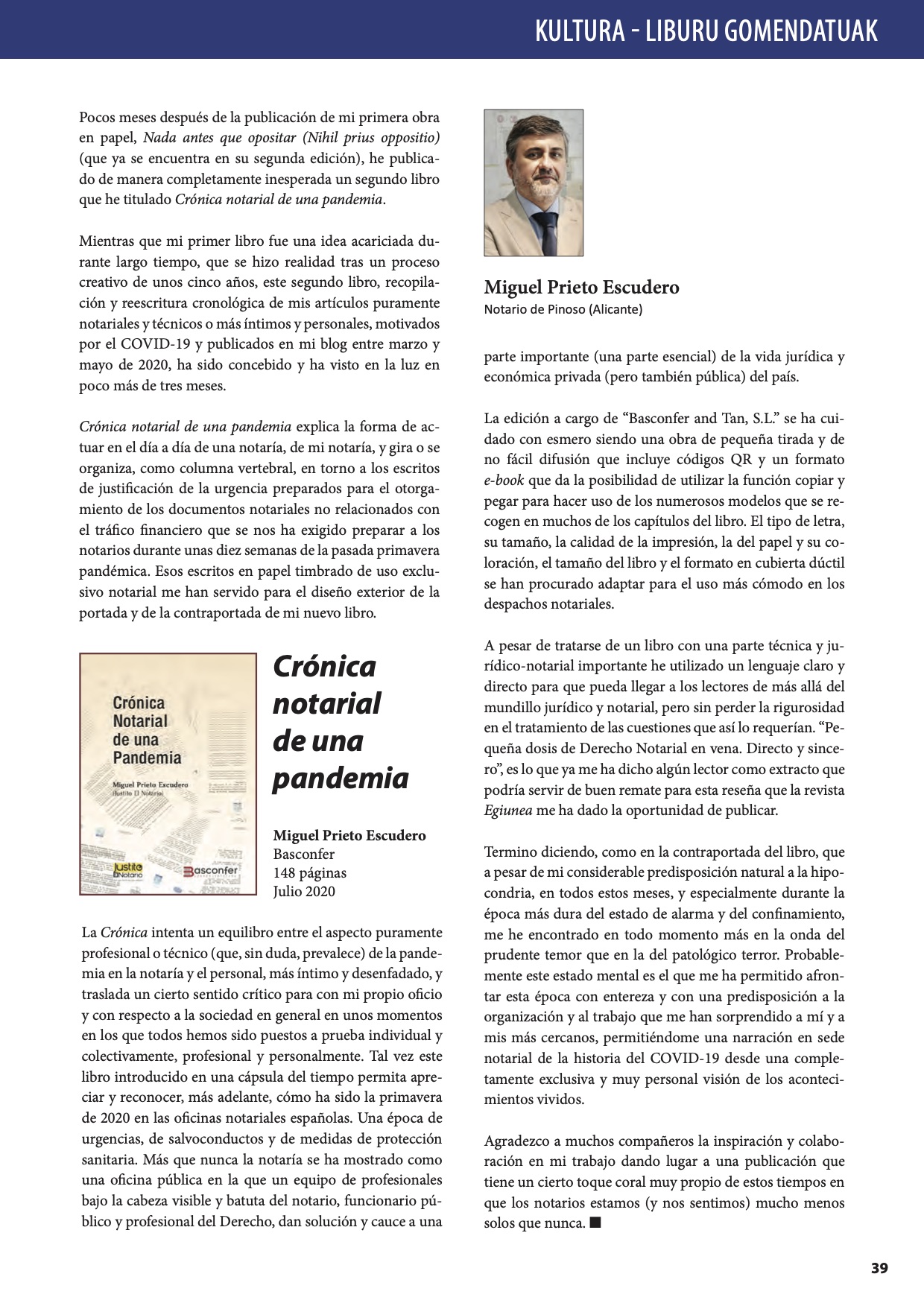 La reseña de Crónica Notarial de una Pandemia en Egiunea