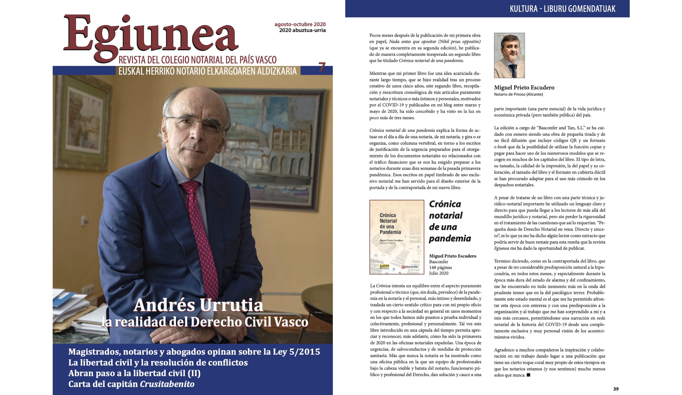 La reseña de Crónica Notarial de una Pandemia en Egiunea