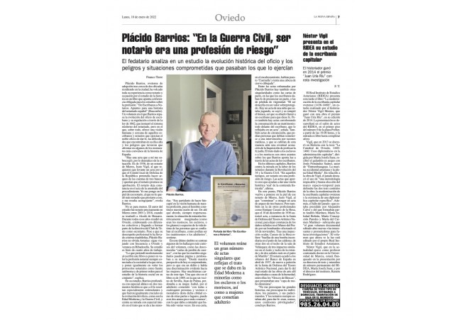[PRENSA] LA NUEVA ESPAÑA: Plácido Barrios: “En la Guerra Civil, ser notario era una profesión de riesgo”